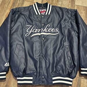 New York Yankees Vintage 90s Majestic Jacket Blue Satin MLB Baseball YLarge